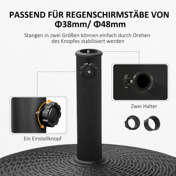 Parasollställ 25 kg paraplyfot med hjul rottinglook för paraplyer Ø38/48 mm konstharts & metall Ø52 x 41cm