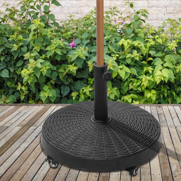 Parasollställ 25 kg paraplyfot med hjul rottinglook för paraplyer Ø38/48 mm konstharts & metall Ø52 x 41cm