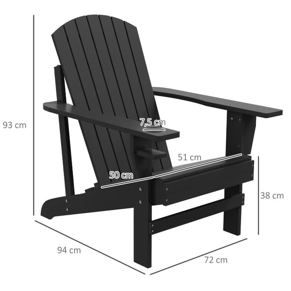 Adirondack hagestol med koppholder, heltre, svart, 72,5 x 97 x 93 cm, ideell for hage og balkong