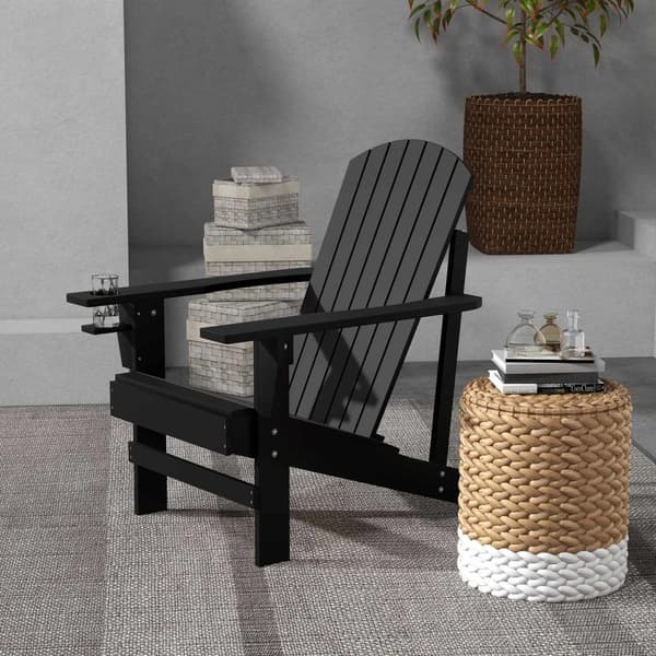 Adirondack hagestol med koppholder, heltre, svart, 72,5 x 97 x 93 cm, ideell for hage og balkong