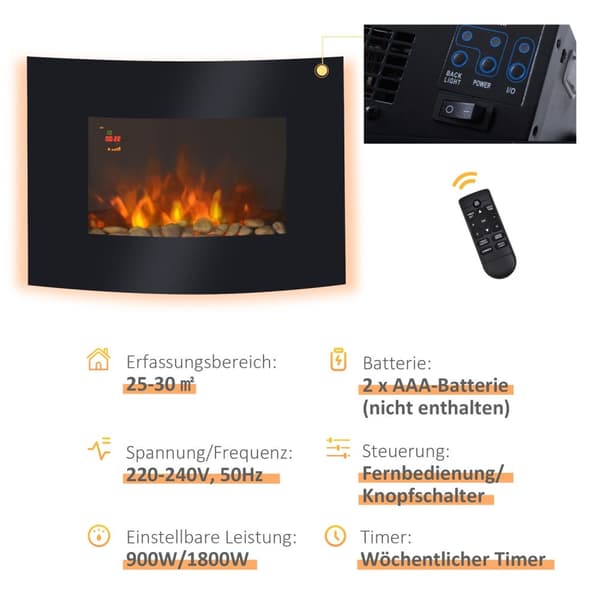 Elspis elektrisk väggspis 65 x 11,4 x 52cm, öppen spis för en mysig atmosfär