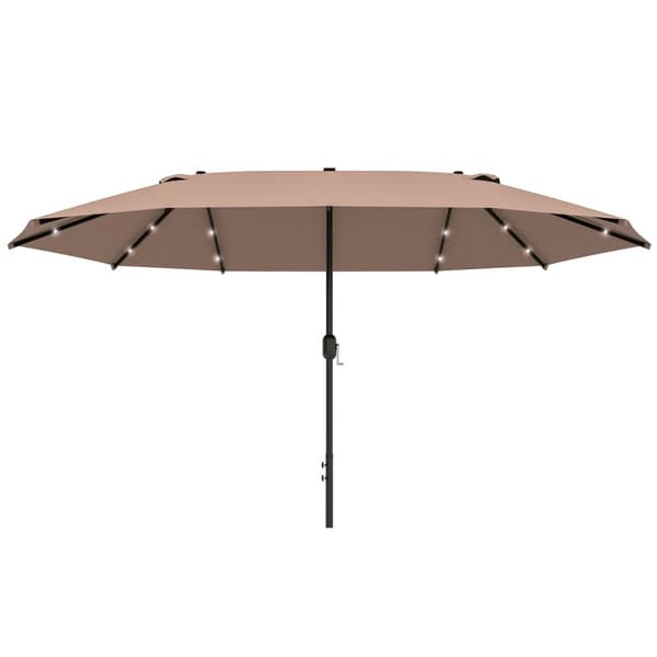 Parasol med LED dobbelt parasol 440 x 260 cm haveparasol terrasseparasol stor oval med håndsving og metalramme i kaki