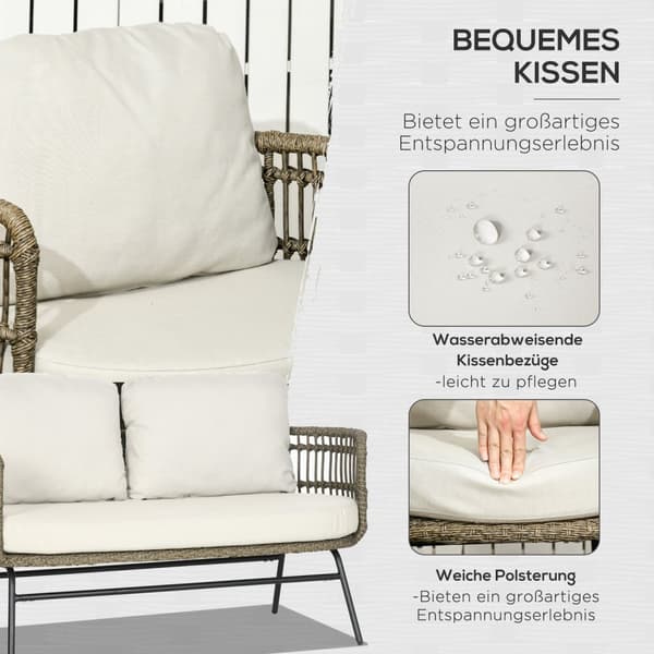 Hagemøbelsett 5 stk rotting sittesett med puter 2 lenestoler 2 sofabord 1 dobbel sofa Balkongmøbler i boho stil for 4 personer aluminium brun
