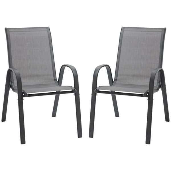 Sett med 2 hagestoler stable stoler med armlener metall netting stoff grå 70x54x90cm for uteplass og hagemøbler