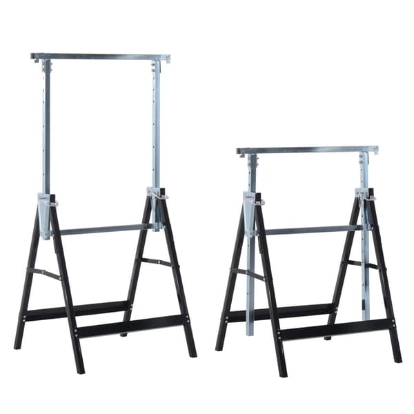 2 x ställningsbock, hopfällbar bock, höjdjusterbar upp till 200 kg, gjord av stål, svart, 68 x 58 x 80-130 cm för byggarbete och gör-det-själv-entusia