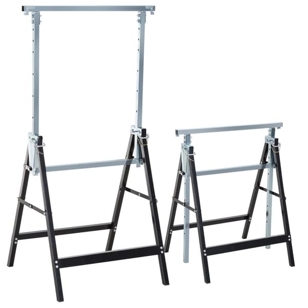 2 x ställningsbock, hopfällbar bock, höjdjusterbar upp till 200 kg, gjord av stål, svart, 68 x 58 x 80-130 cm för byggarbete och gör-det-själv-entusia