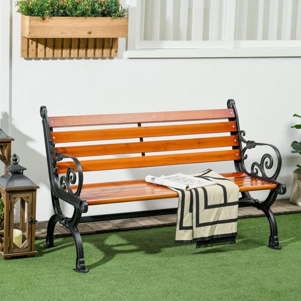Hagebenk, parkbenk, benk for 2 personer, balkongbenk med armlener, for hage, balkong, værbestandig, tre, 120 x 64 x 79 cm, teak Aosom