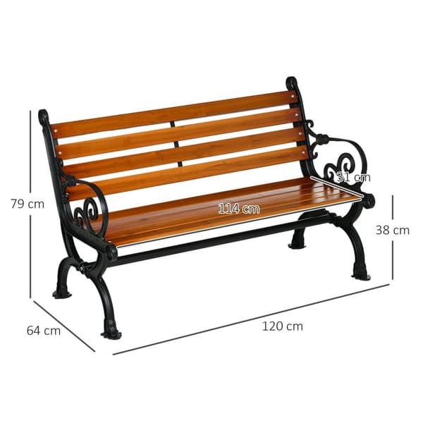 Hagebenk, parkbenk, benk for 2 personer, balkongbenk med armlener, for hage, balkong, værbestandig, tre, 120 x 64 x 79 cm, teak Aosom