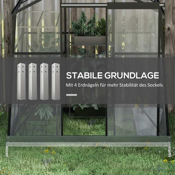 Aluminiumväxthus 2,51 m² med fönster & skjutdörr, svart växthus med grund 131x192x203cm för trädgård