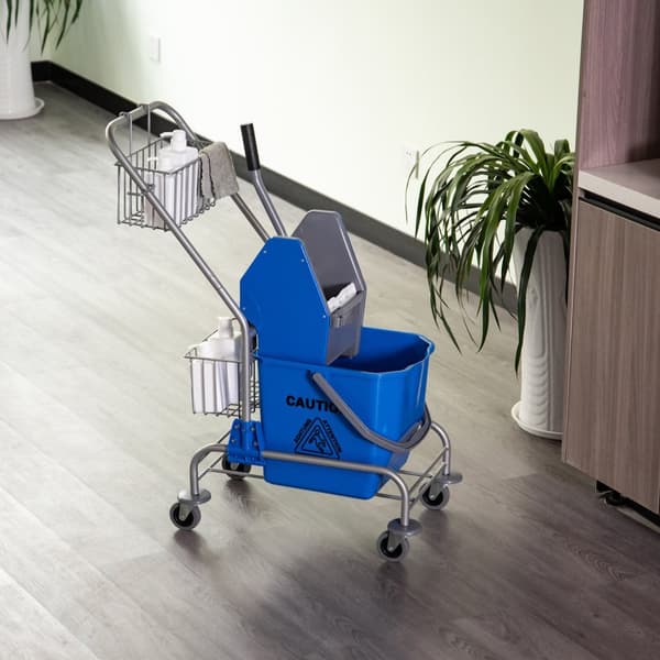Rengjøringsvogn husholdningsvogn profesjonell bakepressebøtte 26 L + oppbevaringskurv blå 73L x 45W x 95H cm Aosom
