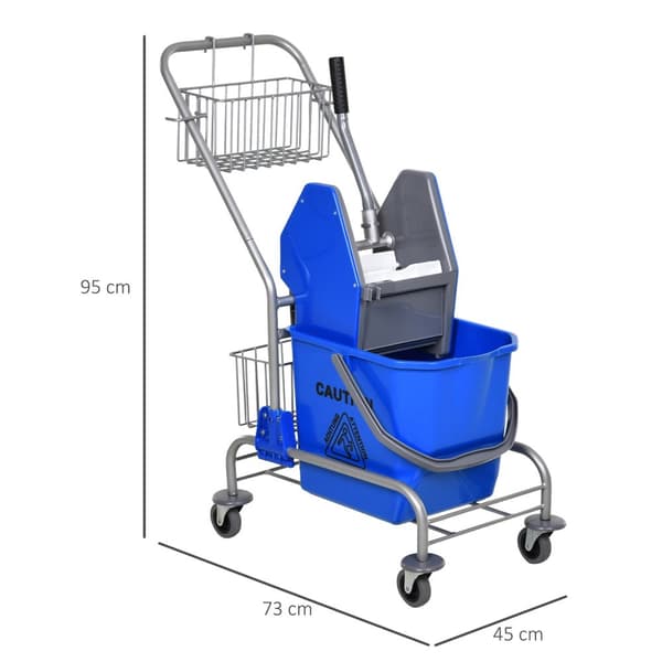 Rengjøringsvogn husholdningsvogn profesjonell bakepressebøtte 26 L + oppbevaringskurv blå 73L x 45W x 95H cm Aosom