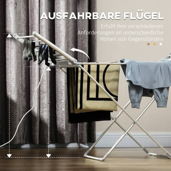Elektrisk Tøj Airer Opvarmet Tøj Airer Foldbar Tøj Tørretumbler Justerbar Temperatur Aluminium 144 x 53 x 91 cm Aosom