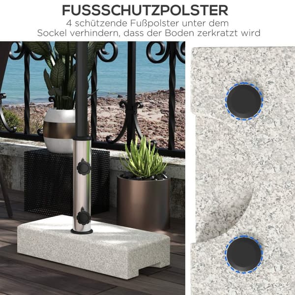 Parasollställ 25kg stativ för halvrundt parasoll med Ø 32/38/48 mm stång, parasollfot för trädgård, balkong, granit, grå 45 x 22,5 x 40 cm Aosom
