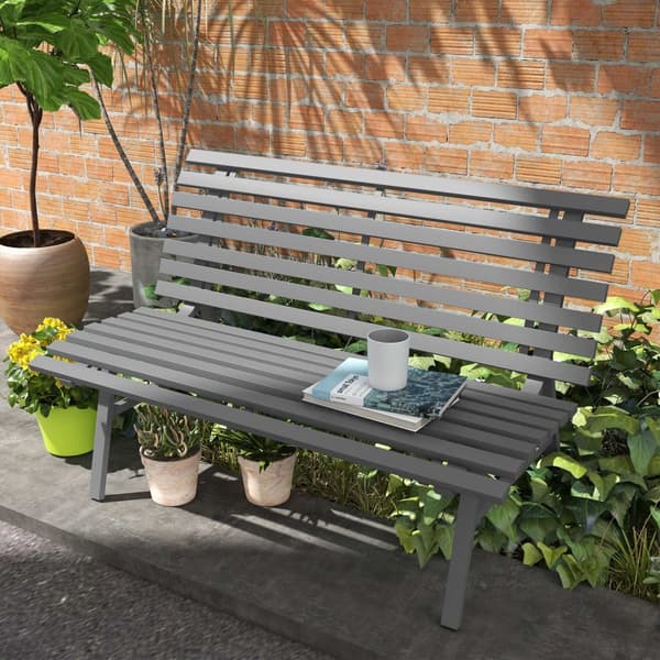 Hagebenk 2-seters parkbenk med ryggstøtte laget av aluminium 123x67x79cm grå til hageterrasse balkong
