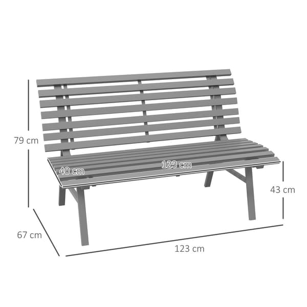 Hagebenk 2-seters parkbenk med ryggstøtte laget av aluminium 123x67x79cm grå til hageterrasse balkong