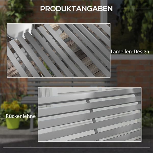 Hagebenk 2-seters parkbenk med ryggstøtte laget av aluminium 123x67x79cm grå til hageterrasse balkong