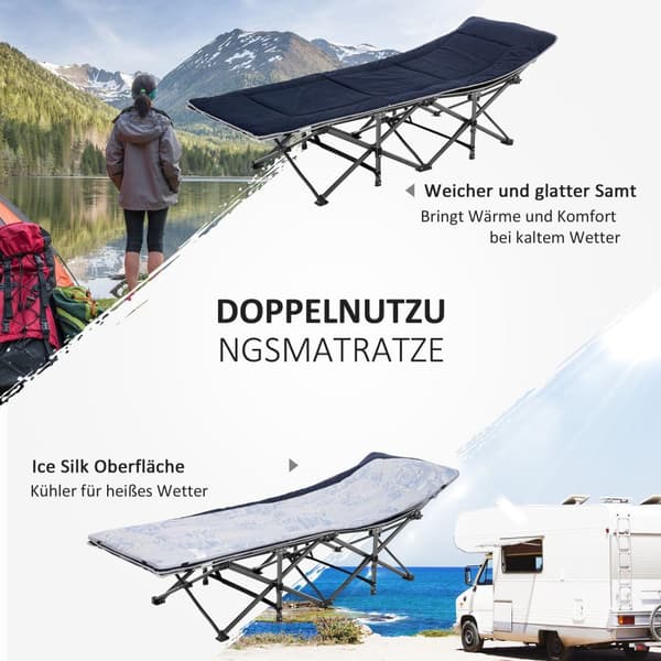 Campingseng sammenleggbar feltseng sammenleggbar seng med pute sidelomme madrass gjesteseng kan holde opptil 150 kg reise utendørs Oxford mørkeblå + g