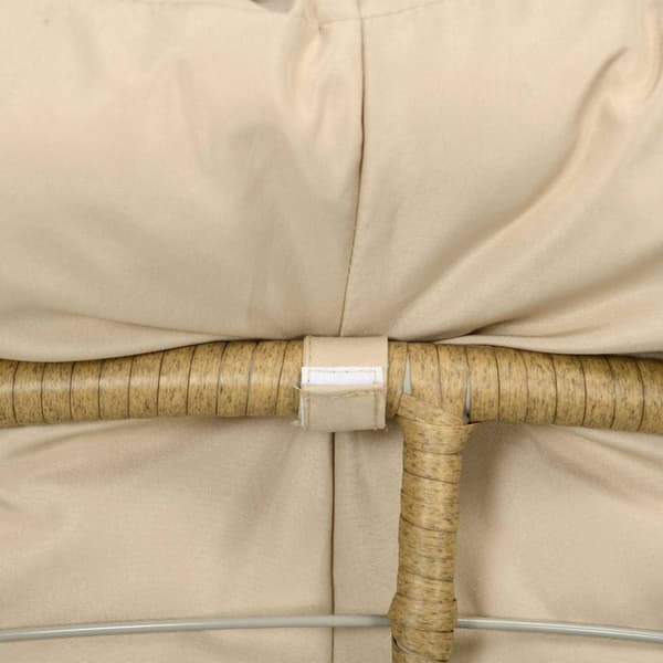 Papasan stol flätad stol rotting snurrstol med dyna 360 graders justerbart fotstöd 85x70x82 cm i khaki för trädgård och vardagsrum