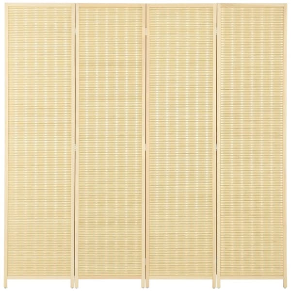 Skärm 4-delad 180 x 180 cm rumsavdelare av bambu, vikbar insynsskydd, rumsavdelare för vardagsrum, naturlig Aosom
