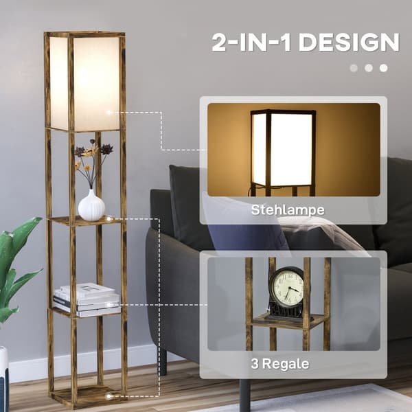 Golvlampa med hyllor, golvlampa för vardagsrum med E27-sockel upp till 40W, sänglampa med lampskärm, golvlampa för sovrum, arbetsrum, kontor, rustik b