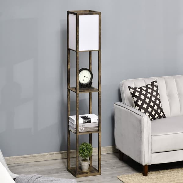 Golvlampa med hyllor, golvlampa för vardagsrum med E27-sockel upp till 40W, sänglampa med lampskärm, golvlampa för sovrum, arbetsrum, kontor, rustik b