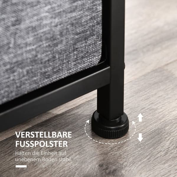Lipasto, jossa 8 kangaslaatikkoa, säilytyskaappi, lipasto kahvoilla, metallirunko, moderni designkaappi makuuhuoneeseen, olohuoneeseen, tummanharmaa