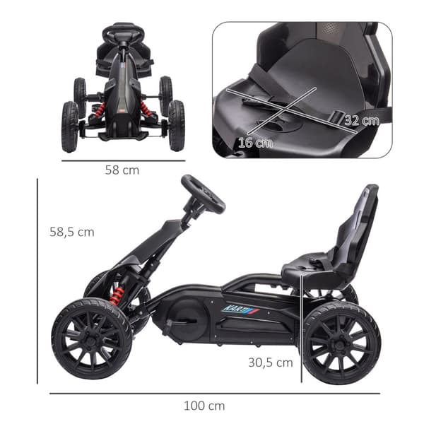 Gokart-pedalbil med håndbremse, justerbart sæde, frem- og bakgear, pedalbil børnekøretøj Kettcar til børn 3-8 år sort Aosom