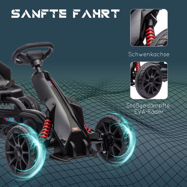 Gokart-pedalbil med håndbremse, justerbart sæde, frem- og bakgear, pedalbil børnekøretøj Kettcar til børn 3-8 år sort Aosom