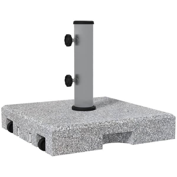 Parasollstativ (laget av granitt) 28kg parasollfot med to knotter på sokkelen for stangdiameter Ø 32/38/48 mm, paraplystativ med hjul for hage, balkon