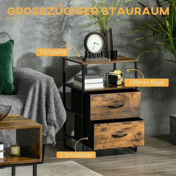 Lipasto, säilytyskaappi taitettavilla kangaslaatikoilla, teollisuustyylinen hylly, olohuoneen sivukaappi, maalaismainen ruskea Aosom