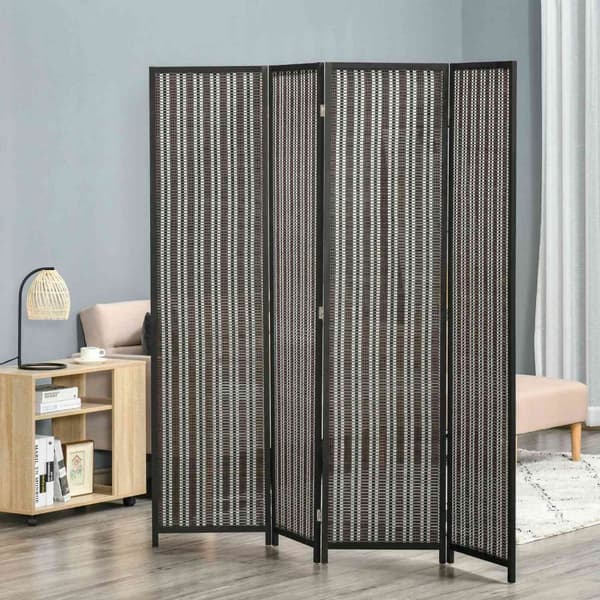 Skjerm 4-delt 180 x 180 cm romdeler laget av bambus Sammenleggbar personvern Skjerm romdeler for stue Brun Aosom