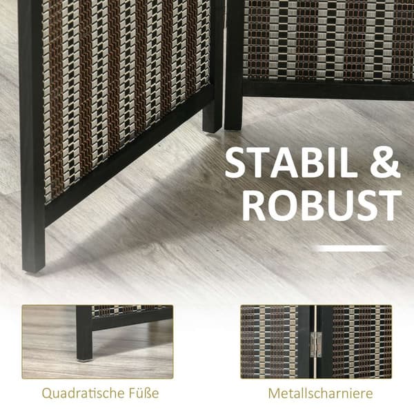 Skjerm 4-delt 180 x 180 cm romdeler laget av bambus Sammenleggbar personvern Skjerm romdeler for stue Brun Aosom
