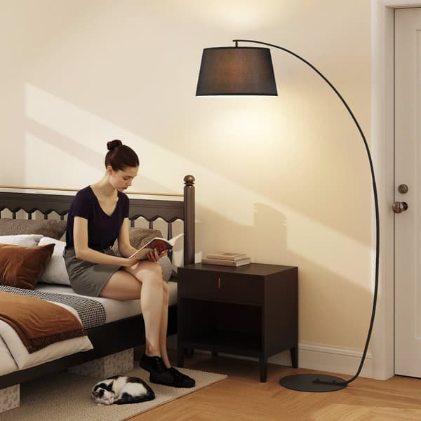 Båglampa golvlampa Arc - Modern båglampa av metall - Golvlampa metall linne svart Aosom
