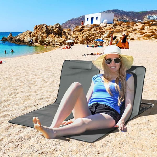Set med 2 hopfällbara strandmattor med justerbart ryggstöd i 5 lägen, justerbart nackstöd, Oxford-tyg, inklusive bärväska, mått 124L x 53W x 35-45H cm