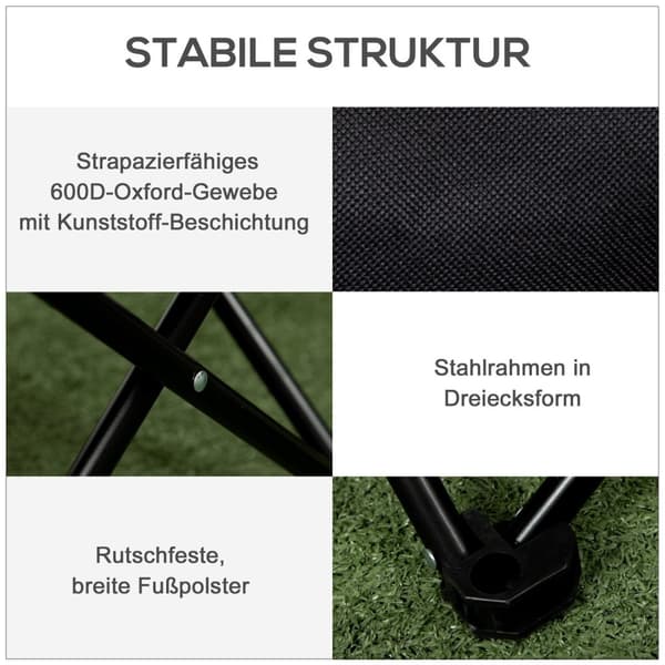 Campingstol Foldehavestol med sidelomme stålben Foldestol med bæretaske til poolstrand Oxford Sort