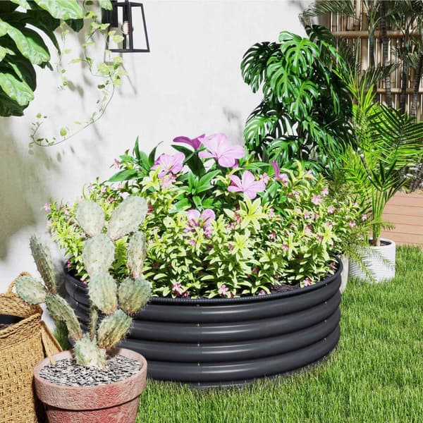 Høybed av stål, plantebed, kaldramme, hagebed, stabelbar, blomsterkasse, plug-in plantekasse, 120 x 120 x 43 cm, grønnsaksbed for hage, balkong, terra