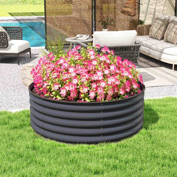 Høybed av stål, plantebed, kaldramme, hagebed, stabelbar, blomsterkasse, plug-in plantekasse, 120 x 120 x 43 cm, grønnsaksbed for hage, balkong, terra