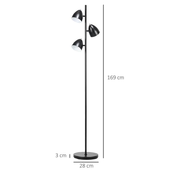 Golvlampa i industriell stil för vardagsrummet med 3 justerbara metallskärmar i stål 38 x 28 x 169 cm Svart