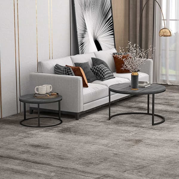 Runt soffbord Set med 2 stapelbara sidobord med metallram, vardagsrumsbord med trälook Soffbord för vardagsrum, sovrum Svart Aosom