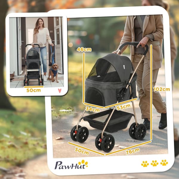 Hundevogn 3 i 1 hundevogn sammenleggbar hundeboks, sammenleggbar transportpose med drikkeholder, hundevogn, kattevogn med 360° hjul kattevogn for mini
