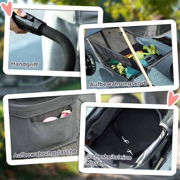 Hundevogn 3 i 1 hundevogn sammenleggbar hundeboks, sammenleggbar transportpose med drikkeholder, hundevogn, kattevogn med 360° hjul kattevogn for mini