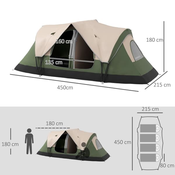 Campingtält, tunneltält för 8 personer, med lätta krokar, nätfönster, 2 rum, vindtätt familjetält med bärväska, 2000 mm vattenavvisande grupptält för