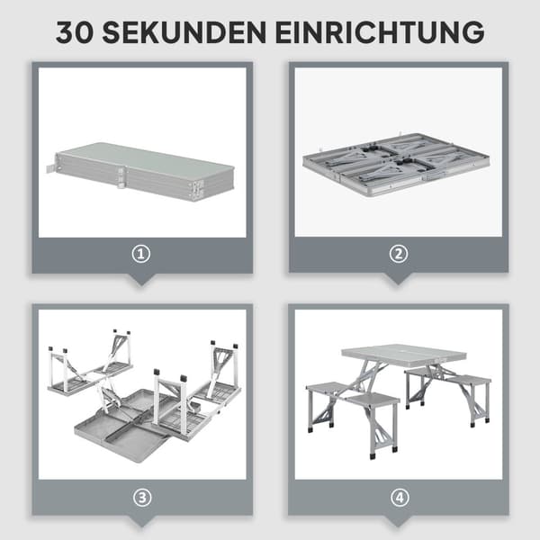 Campingbord, klapbord med 4 stole, klaphavebord lavet af aluminium, letvægts, multifunktionelt bord, 4 personer, sidebord til haven, terrasse, balkon,