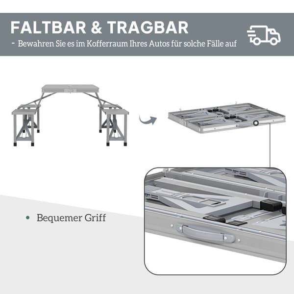 Campingbord, klapbord med 4 stole, klaphavebord lavet af aluminium, letvægts, multifunktionelt bord, 4 personer, sidebord til haven, terrasse, balkon,