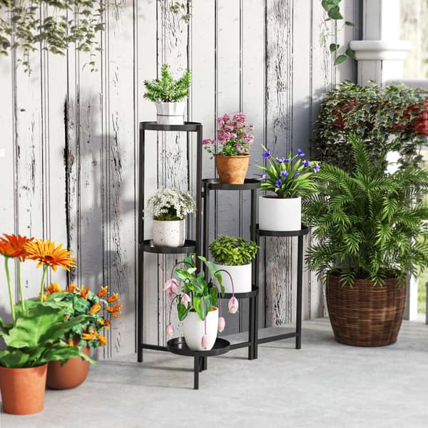 6-vånings växtställ med tabletter, hopfällbart blomsterställ för inomhusbruk, växthylla i metall, blomsterhylla i flera våningar, 80 cm hög blomstertr