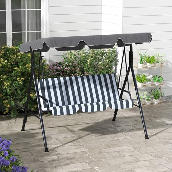 Outsuuny Hollywood-huske med sittepute, 3-seters hagehuske med justerbar solseil, huskebenkbelastning opptil 240 kg, for hage, terrasse, 172 x 110 x 1
