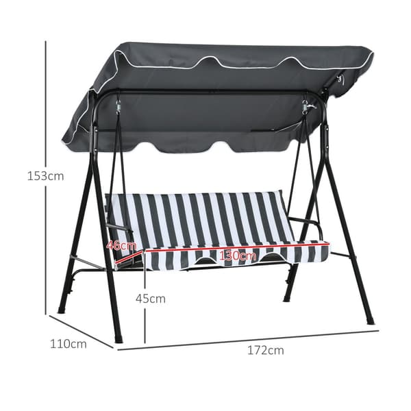 Outsuuny Hollywood-huske med sittepute, 3-seters hagehuske med justerbar solseil, huskebenkbelastning opptil 240 kg, for hage, terrasse, 172 x 110 x 1