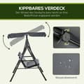 Miniatyrbilde 5 av 10: Outsuuny Hollywood-huske med sittepute, 3-seters hagehuske med justerbar solseil, huskebenkbelastning opptil 240 kg, for hage, terrasse, 172 x 110 x 1