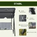 Miniatyrbilde 6 av 10: Outsuuny Hollywood-huske med sittepute, 3-seters hagehuske med justerbar solseil, huskebenkbelastning opptil 240 kg, for hage, terrasse, 172 x 110 x 1