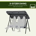 Miniatyrbilde 7 av 10: Outsuuny Hollywood-huske med sittepute, 3-seters hagehuske med justerbar solseil, huskebenkbelastning opptil 240 kg, for hage, terrasse, 172 x 110 x 1
